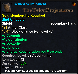 In-game tooltip for Dented Scute Shield