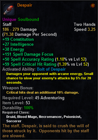 In-game tooltip for Despair