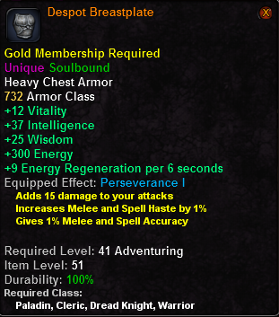 In-game tooltip for Despot Breastplate
