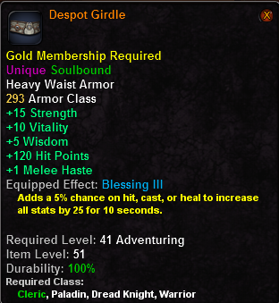 In-game tooltip for Despot Girdle