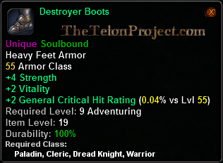 In-game tooltip for Destroyer Boots