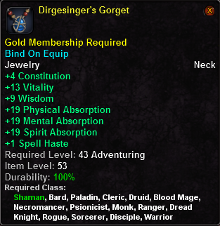 In-game tooltip for Dirgesinger's Gorget
