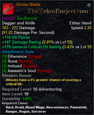 In-game tooltip for Divine Blade