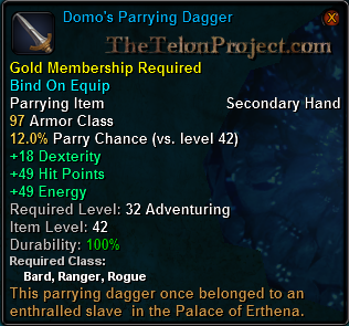 In-game tooltip for Domo's Parrying Dagger