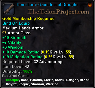 In-game tooltip for Domshee's Gauntlets of Draught