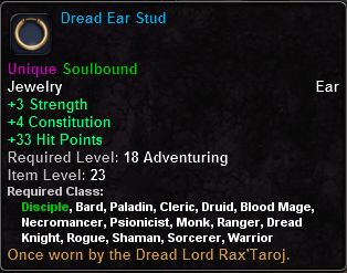 In-game tooltip for Dread Ear Stud