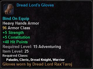 In-game tooltip for Dread Lord's Gloves