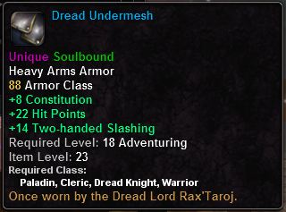 In-game tooltip for Dread Undermesh