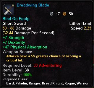 In-game tooltip for Dreadwing Blade