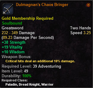 In-game tooltip for Dulmagnan s Chaos Bringer