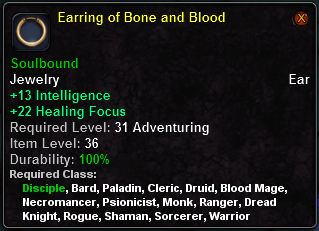 In-game tooltip for Earring of Bone and Blood