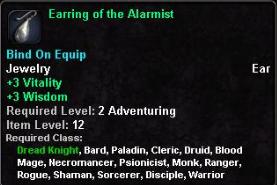In-game tooltip for Earring of the Alarmist