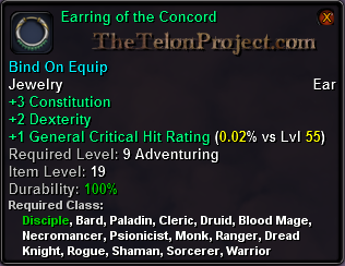 In-game tooltip for Earring of the Concord