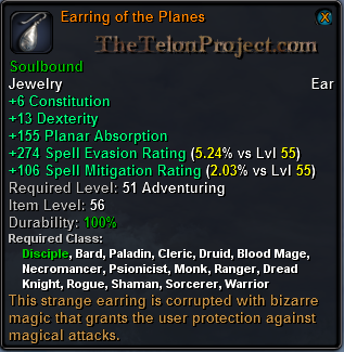 In-game tooltip for Earring of the Planes