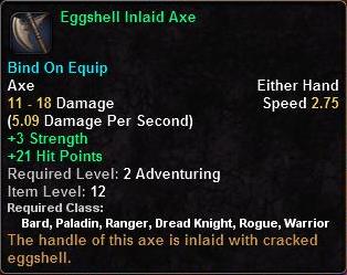 In-game tooltip for Eggshell Inlaid Axe