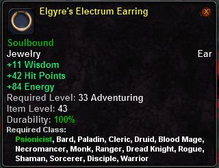 In-game tooltip for Elgyre's Electrum Earring