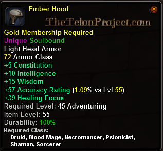 In-game tooltip for Ember Hood