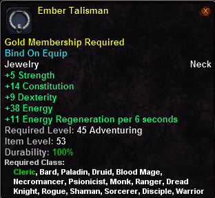 In-game tooltip for Ember Talisman