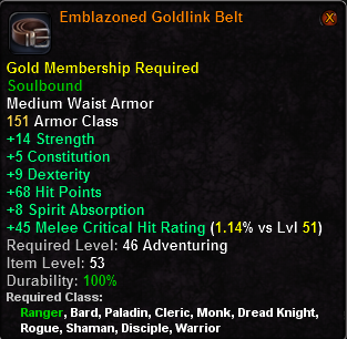 In-game tooltip for Emblazoned Goldlink Belt