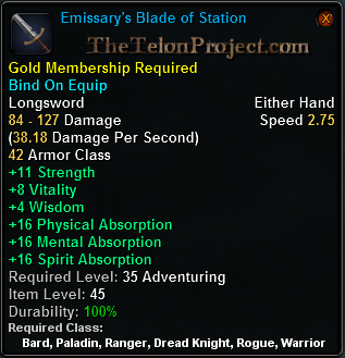 In-game tooltip for Emissary s Blade of Station