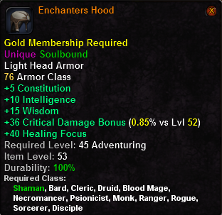In-game tooltip for Enchanters Hood