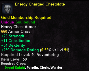 In-game tooltip for Energy Charged Chestplate