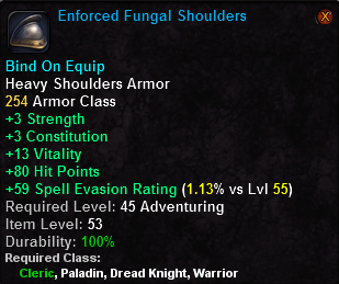 In-game tooltip for Enforced Fungal Shoulders