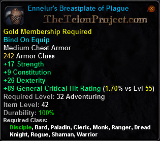In-game tooltip for Ennelur's Breastplate of Plague