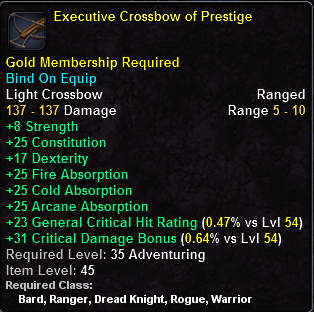 In-game tooltip for Executive Crossbow of Prestige