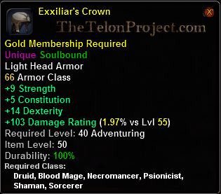 In-game tooltip for Exxiliar's Crown