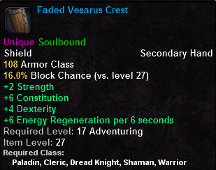 In-game tooltip for Faded Vesarus Crest