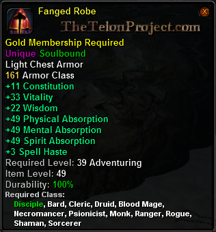 In-game tooltip for Fanged Robe