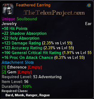 In-game tooltip for Feathered Earring