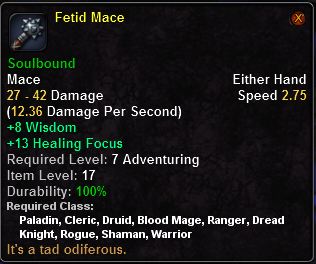 In-game tooltip for Fetid Mace