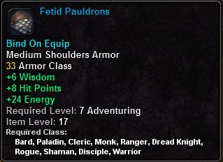 In-game tooltip for Fetid Pauldrons