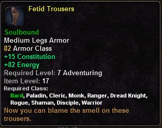In-game tooltip for Fetid Trousers