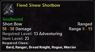 In-game tooltip for Fiend Sinew Shortbow