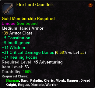 In-game tooltip for Fire Lord Gauntlets