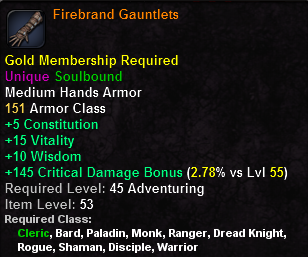In-game tooltip for Firebrand Gauntlets