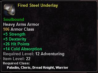 In-game tooltip for Fired Steel Underlay