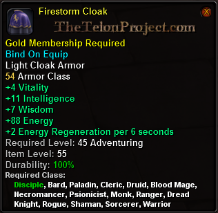 In-game tooltip for Firestorm Cloak