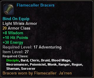In-game tooltip for Flamecaller Bracers