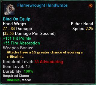 In-game tooltip for Flamewrought Handwraps