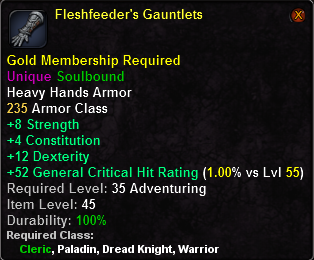 In-game tooltip for Fleshfeeder's Gauntlets