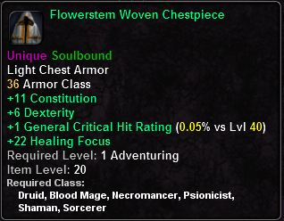 In-game tooltip for Flowerstem Woven Chestpiece