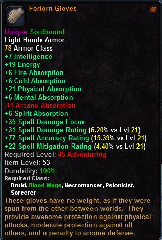 In-game tooltip for Forlorn Gloves