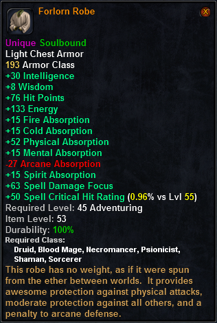 In-game tooltip for Forlorn Robe