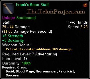 In-game tooltip for Frank s Keen Staff