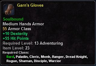 In-game tooltip for Garn's Gloves