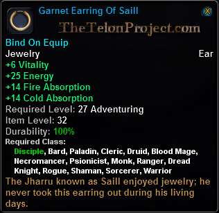 In-game tooltip for Garnet Earring Of Saill